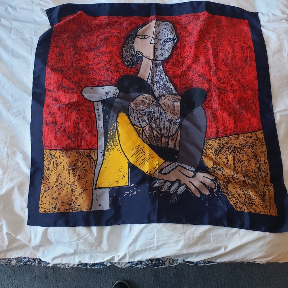 Picasso Inspired Scarf 34x34” Cubism Woman Red